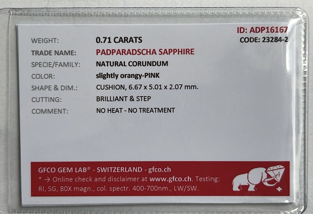 Padparadscha Sapphire 0.71 CRT